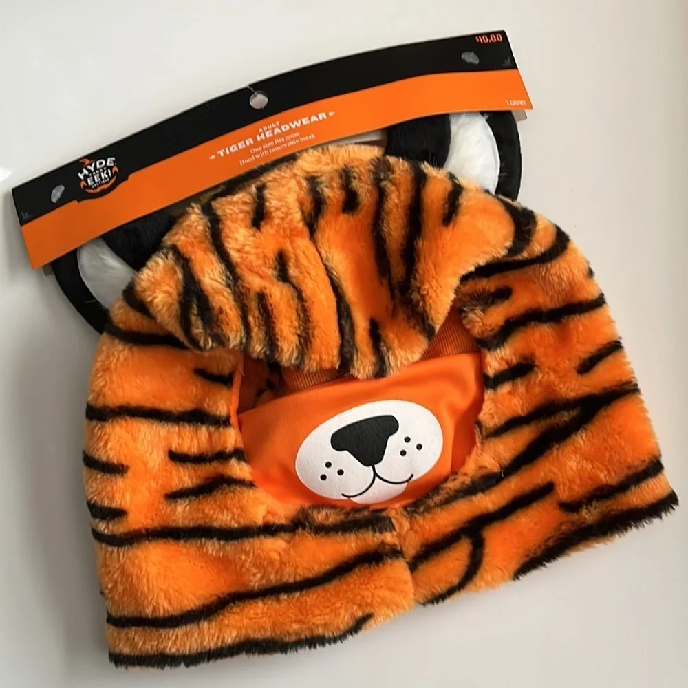 Adult Plush Tiger Headwear Hat Costume Party Cosplay Halloween One Size Fit Most